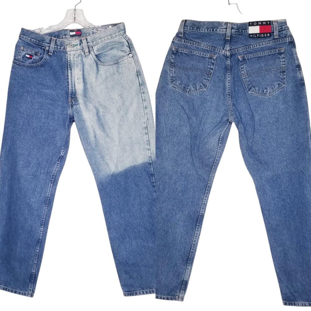 Vtg 90's Tommy Hilfiger Women's Mom Jeans Sz 10 Flag Patch Faded Distressed Y2K
